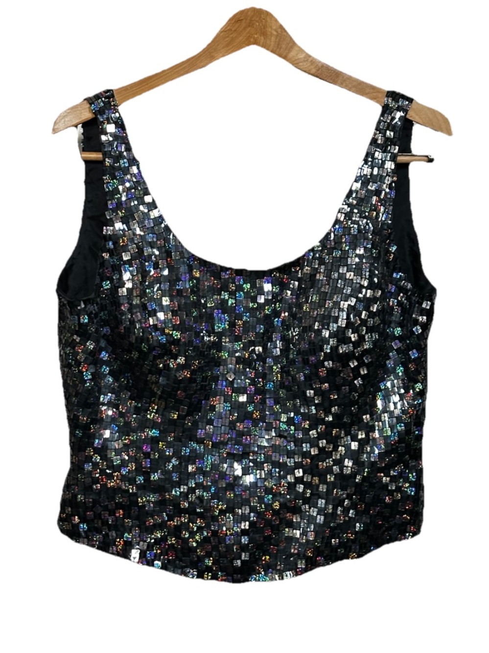 Iridescent Silver Sequin Fitted Evening Top Women’s Size 16